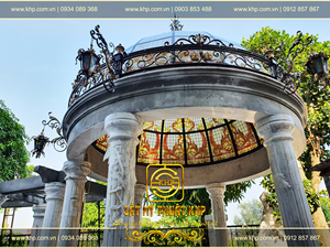 Classic Round Garden Pavilion With Stained Glass Dome Cast Iron <b>Frame</b> White Weather Resistant Outdoor Structure - Product Image 6