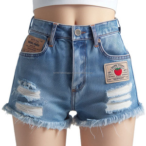 Pantalones cortos de mezclilla desgastados lavados para niñas jóvenes y adolescentes, pantalones cortos de mezclilla rasgados con dobladillo de corte crudo, pantalones cortos de mezclilla holgados - Product Image 4