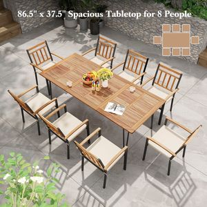 Tavolo da Pranzo Rettangolare in Legno di Acacia 86.5 con Foro per Ombrellone, Ampio Piano per 8 Persone, Arredo da Esterno, Piedini Regolabili - Product Image 6