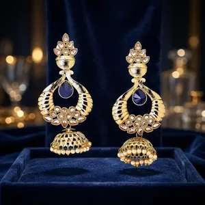 classic jhumki in mehndli plated 8699 Blue - Product Image 1