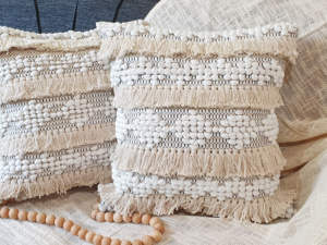 22 x 22 Inches Boho Diamond Cotton Cushion Cover Oversized Geometric <b>Decorative</b> <b>Pillow</b> with Fringe - Product Image 2