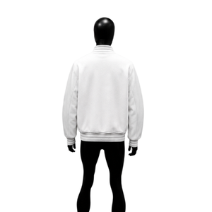 <b>Men's</b> <b>White</b> Varsity <b>Jacket</b> Regular Fit Solid Color Turn-down Collar Casual Style Polyester Material Autumn Wear PREMIUM LETTERMA - Product Image 2