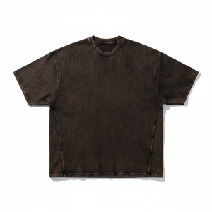 Camiseta Oversize de Algodón Orgánico 100% Marrón con Efecto Ácido, Estampado Serigrafiado, Frente Liso, Estilo Urbano - Product Image 1