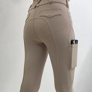 Women's High Rise <b>Equestrian</b> Pants Solid Color Slim Fit With Standard Pockets Buckle Closure Riding Wear - Product Image 5