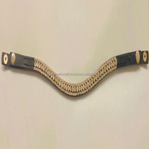 Bandeau de sourcils de cheval en cuir véritable de qualité Export avec 3 rangées de cristaux étincelants, bande de sourcils bling, fermeture à bouton-pression - Product Image 4