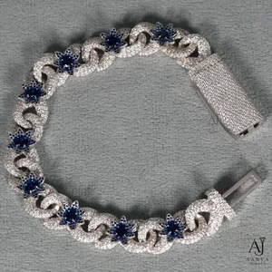 White Gold Color Moissanite Bezel Setting Gold Plated <b>Silver</b> <b>Bracelet</b> Blue Stone Inlaid Link <b>Bangle</b> Jewelry for Party - Product Image 4