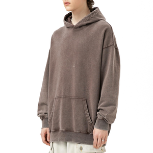 Sweat à capuche 100 % coton pour homme, uni, hiver, délavé à l'acide, personnalisable avec logo, OEM, léger, imperméable, anti-rétrécissement, faible déformation - Product Image 5