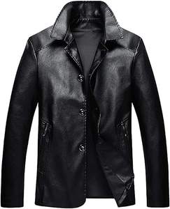 Chaqueta de Cuero Genuino Negra para Hombre, Impermeable, Transpirable, Ecológica, Informal, para Otoño, con Bolsillos con Cremallera, Corte Regular - Product Image 4
