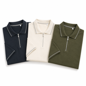 Pull décontracté classique pour homme à col zippé, tricoté avec bordures contrastées sur le col et les poignets, manches courtes, qualité supérieure pour usage quotidien, personnalisable OEM/ODM - Product Image 6