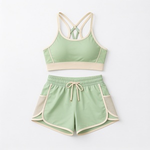 Ensemble de yoga pour femme, couleur menthe violette, bretelles croisées, short taille haute, respirant, en spandex, vêtements de sport 2 pièces - Product Image 4