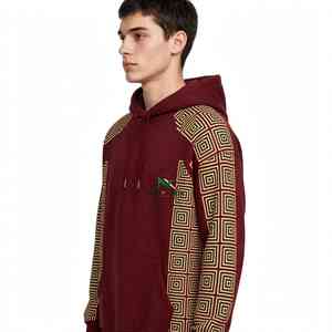 Sweat à capuche unisexe NEXTEX Maze carré, bordeaux et or, en molleton de coton doux, chaud, avec imprimé graphique - Product Image 4