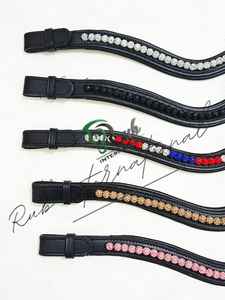 Diadema curva de cuero premium con cuentas de cristal Shamballa, accesorios brillantes para brida de caballo para deportes ecuestres - Product Image 4