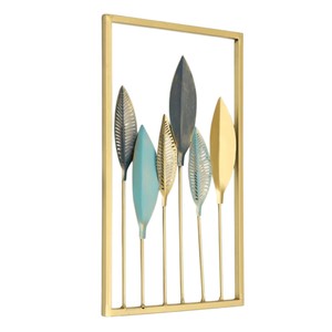 Nordic Style Gold Metal Leaf <b>Wall</b> Hanging Decor <b>Framed</b> Iron Leaf Art Sculpture <b>Wall</b> Murals for Living Room Bedroom Office - Product Image 1