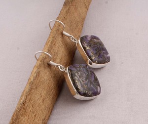 925 Sterling <b>Silver</b> Purple Copper Charoite <b>Earrings</b> Natural Composite Gemstone Diamond Shape <b>Dangle</b> <b>Earrings</b> Handmade Jewelry - Product Image 5