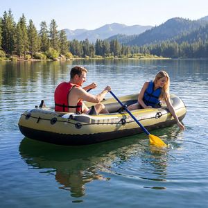 Bateau de pêche gonflable pour 3 personnes avec plancher en aluminium, rames et pompe pour les loisirs en lac - Product Image 3