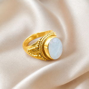 Natural Rainbow Moonstone <b>Statement</b> <b>Ring</b> 925 Sterling Silver Gold Handmade Vintage Boho Gemstone Cocktail Women Gift Sister 18k - Product Image 1