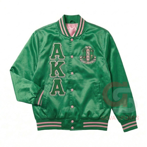 AKA premium varsity style college pink vintage lady crops and sorority Satin Bomber Jacket Greek Letters Windproof womens jacket - Product Image 1