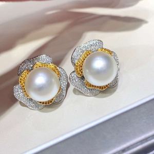 Boucles d'oreilles en argent pur S925 avec perles de 10-11 mm, design de bijoux de luxe pour l'industrie lourde, pour faire sensation - Product Image 1