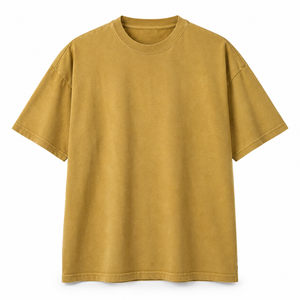 เสื้อยืดคอตตอนหวี 260gsm สีเหลืองออคเคอร์ ย้อมสีแบบพิเศษ ทรงโอเวอร์ไซส์ คอกลม สไตล์สตรีทแวร์ สำหรับผู้ชาย เสื้อผ้าแบรนด์ส่วนตัว - Product Image 4