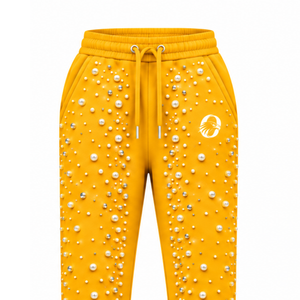 Gold Pearl Beaded <b>Jogger</b> Pants <b>Women</b> Luxury Embellished Drawstring Sweatpants Casual Streetwear <b>Fleece</b> Trousers With Pockets - Product Image 3