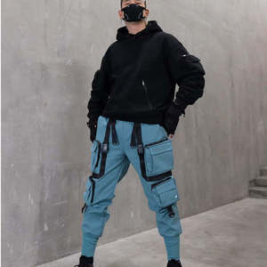 Pantalon cargo techwear pour homme, pantalon tactique multi-poches, streetwear hip hop, joggers, bretelles à rubans, pantalon harem cyberpunk urbain - Product Image 1