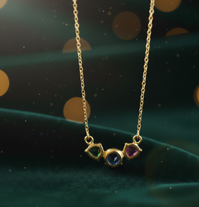 Collier en argent sterling 925 plaqué or 18 carats avec pierres multicolores rondes et trilobées de 10 mm, chaîne de 16 pouces - Product Image 5