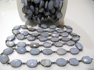 Chaîne de connecteurs en agate bleue naturelle, forme irrégulière, 12-15 mm - Product Image 1