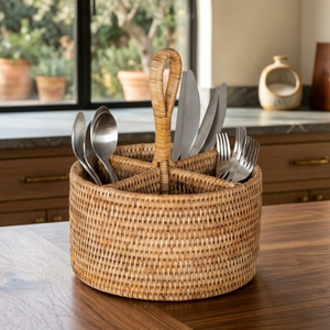 ตะกร้าใส่เครื่องครัวทำด้วยมือทำจากหวายธรรมชาติเป็นมิตรกับสิ่งแวดล้อมอุปกรณ์จัดระเบียบเครื่องใช้บนโต๊ะอาหารสำหรับโต๊ะอาหาร - Product Image 1
