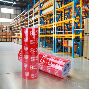 เทปกาวยางหน้าเดียวพิมพ์ลายสีแดงและขาวเทปเตือนกันน้ำสำหรับปิดผนึกถุง - Product Image 1