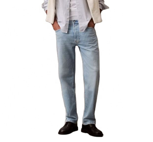 Jean en denim coupe droite délavé clair pour homme, taille mi-haute, coupe classique, en coton, style décontracté printemps - Product Image 4