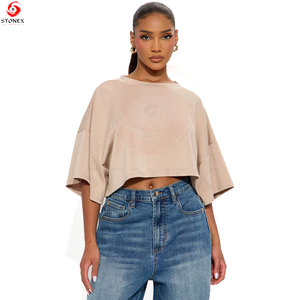 Women's Neck <b>Crop</b> <b>Top</b> T-Shirt Premium Cotton Lightweight Eco-Friendly Breathable Casual for Spring/Summer Fashion Retail - Product Image 5