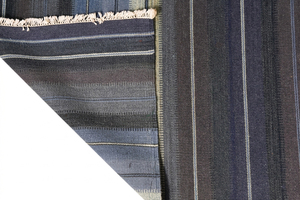 Custom Handwoven Navy Blue <b>Grey</b> Striped Flatweave Area <b>Rug</b> with Fringe for Hotel Villa Living Room - Product Image 5