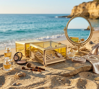 KENWAY SARTAJ WORLDWIDE Caja de Cristal Citrino Cromático para Joyas - Colección de Recuerdos con Elegante Estructura Metálica y Marco de Latón