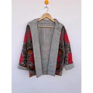 Chaqueta Reversible Boho Suzani de Otoño, Terciopelo de Algodón, Bordada, Kimono, Abrigo Artesanal, Ropa Exterior Colorida para Festivales, Floral - Product Image 3