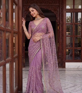 Indian Ethnic Fancy Designer Wedding Saree with Heavy Net Material Embroidery Sequins Work Trendy Women Fit - Product Image 1
