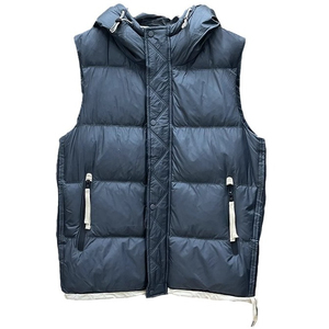Chaleco Acolchado con Capucha para Hombre, Color Azul Oscuro, Relleno de Plumón, Cortavientos, Informal, para Invierno, Exterior de Poliéster, Cierre de un Solo Botón - Product Image 2