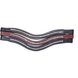 Black <b>Brown</b> Tan Premium Leather Horse Brow Band for Bridle with <b>Shining</b> clear Crystals Diamante Chain Bling Brow Band - Product Image 2