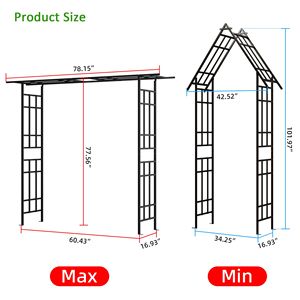 Arche de jardin en métal à largeur réglable W42.52 ''~ W78.15'' Support de plantes grimpantes d'extérieur noir Arc de rose - Product Image 5