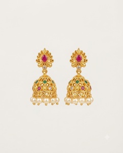 Collection de Boucles d'Oreilles Jhumka Traditionnelles Indiennes en Gros, Élégantes, Ethniques, Plaqué Or, Perles Goutte d'Eau, Design de Créateur - Product Image 1