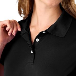 เสื้อโปโลแขนสั้นสีดำล้วนสำหรับผู้หญิง เสื้อถักลำลอง ความยาวปกติ - Product Image 5