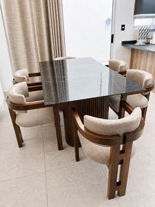 Luxury Stone Top Dining <b>Table</b> Set Modern Teak Wood Upholstered Chair Contemporary Dining Furniture for Villa Restaurant Hotel - Product Image 2