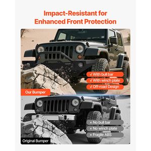"2007-2018 JK/JKU Wrangler Front Bumper with Winch <b>Plate</b> D <b>Ring</b> Mounts Fog Light Housing Heavy Duty Steel" - Product Image 5