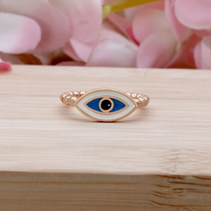 Bague Œil du Diable en Argent 925 Plaqué Or, Peinture à l'Huile, Tendance, Porte-Bonheur, Œil d'Ange Bleu Contre le Mal pour Femme - Product Image 5