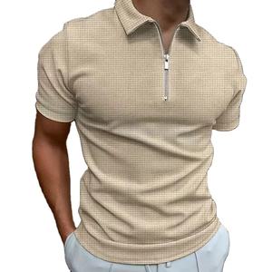 T-shirt décontracté à manches courtes en tissu éponge gaufré avec fermeture éclair pour polos pour hommes - Product Image 1