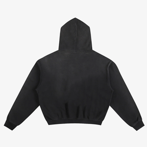 Sudadera con Capucha de Alta Calidad para Hombre, Estilo Urbano Hip Hop, Lavado Ácido, con Pedrería, Efecto Desgastado por el Sol, Oversize, Negra - Product Image 2