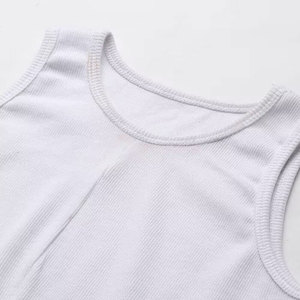 Haut court sans manches blanc pour femme, col rond, tricoté, couleur unie, décontracté, printemps-été, coupe ajustée, mélange coton élasthanne - Product Image 6