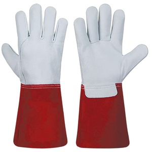 Leather Safety <b>Gloves</b> White Red Cuff Anti-Slip Smooth Texture Durable General Purpose Waterproof Latex-Free Anti-Vibration - Product Image 4