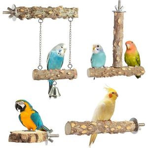 4 pièces de perchoirs en bois naturel pour oiseaux, fournitures pour oiseaux - Product Image 2