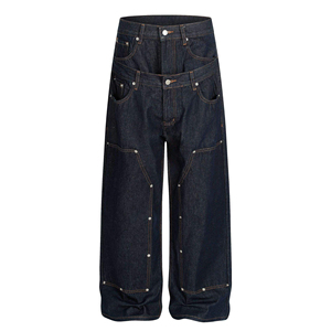 Pantalones Vaqueros Anchos Personalizados con Bordado de Patrón Sólido, Ajuste Cómodo para Hombre, Importadores de Ropa - Producción de Marca Privada - Product Image 2