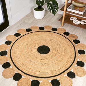Natural Jute <b>Round</b> Area Rug Black Border Circle Design Hand Braided Floor <b>Carpet</b> Handmade Boho Living Room Bedroom Rug - Product Image 6